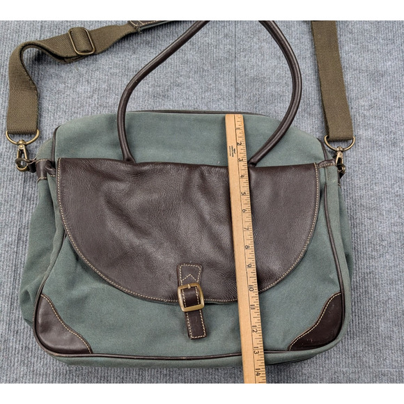 Wilsons Leather Messenger Bag Green Canvas Leather Detail Retro Vintage Business - Picture 3 of 6